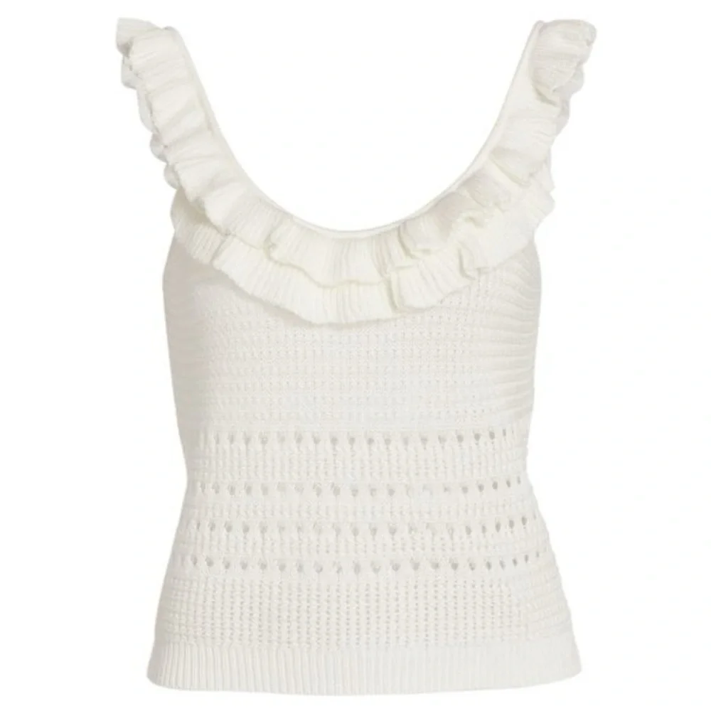 7 For All Mankind Cream Ruffled Tank Top - Picture 5 of 14
